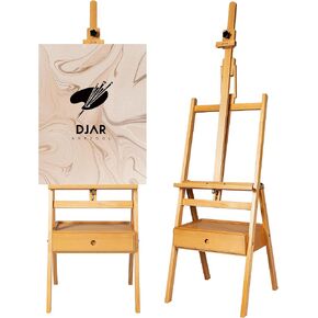 Easel HAR-FRAME EASEL الكبير مع درج تخزين ورف ، وصاري متوسط ​​قابل للتعديل إلى 75 "، وملبة خشبية من الزان الصلبة للبالغين ، والطلاب ، وعقد قماش تصل إلى 36" ، طبيعي