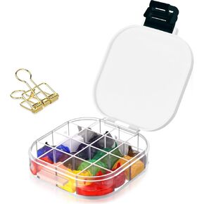 Paint Storage Palette Box 16 Wells Airtight with Sealing Lid and Fixing Clips, Portable for Outdoor Use, for Watercolor, Gouache, Acrylic and Oil Painting (Blue)
