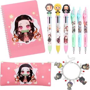Anime Monster Merchandise Gift - Girls' School, Includes Spiral Notebooks, Neutral Pen, Multi-colour Pen, demon merch Bracelet