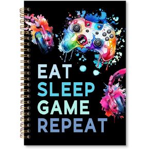 Eat Sleep Game Repeat Notebook Journal, Video Game Lovers Spiral Notebook, Game Lovers Gifts Journal Notebooks for Men, Gamer Office School Supplies Gifts, 5.5x8.3In