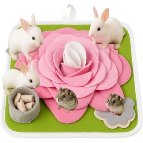 Rabbit Foraging Mat, Bunny Activity Toys Snuffle Mat for Small Animals Forage Mat for Rabbit Guinea Pig Hamster Chicken Hedgehog Chinchilla Puppies Cat Stress Relief Puzzle Interaction Toys (Pink)