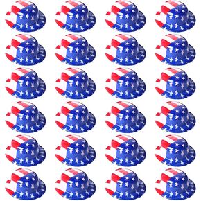 24 Pieces American Flag Plastic Hats Party Supplies Patriotic 4th of July Caps Red White and Blue Hats for Independence Day USA Party Accessories