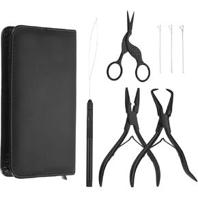 HARFINGTON Hair Extension Beading Tool Kit Stainless Steel Hair Extensions Micro Link Bead Closer and Remover Pliers Micro Ring Loop Needle Pulling Hook and Cutting Scissors, Gold Tone