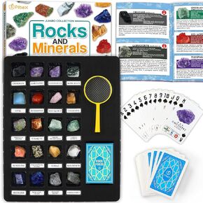 Rock Collection Starter Kit - 54 Pcs Assorted Gemstones, Crystals, Rocks & Minerals, with Learning Book & ID Cards, Earth Science Kit Toy, A Geology Gift for Kids & Adults Ages 8+