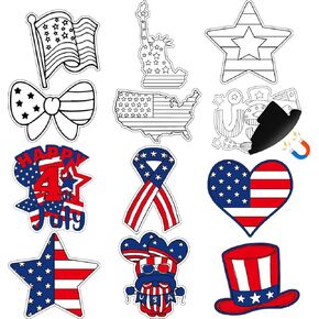 36 Pcs 4th of July Crafts DIY Patriotic Coloring Craft Kit for Fridge 4th of July Color Your Own Magnet Decorations for Kids Veterans Memorial Independence Day Games Party Favors Supplies