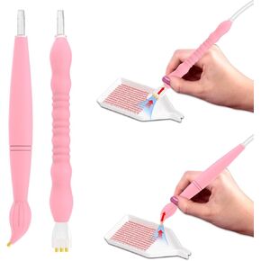 Ergonomic Vacuum Diamond Painting Pen Replacement Pen – 2-Pack Vacuum Diamond Art Pens with Straight & Angled Tips, Lightweight & Comfortable Grip for Long Crafting Sessions (Pink)