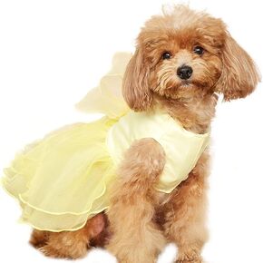 Dog Princess Dress for Small Medium Dogs Summer Girl Puppy Tulle Dress Formal Pet Wedding Party Birthday Outfit Yellow M