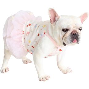 Moorfowl French Bulldog Pink Tutu Dress for Dogs Girls Little Bowknots Vest Gauze Skirt for Pug Corgi Party Tulle Dress Summer (Light Pink, M(Back 12.20"-13.38", Chest 20.86"-22.83"))