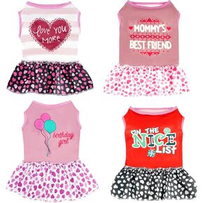 4 Pack Dog Dresses Adorable Girl Puppy Printed Dresses Pet Doggy Clothes for Small Dogs Girl Holiday Apparel Dresses(XL)