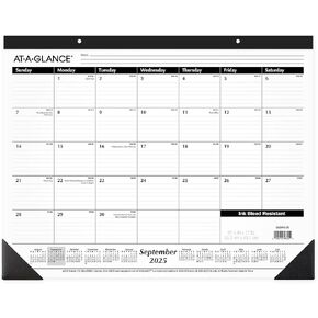 2025-2026 AT-A-GLANCE 21.75" x 17" Academic Monthly Desk Pad Calendar, White/Black (SK2416-00-26)