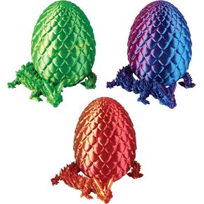 3 Pack Dragon Toys - ORB Scales and Tails 3D Printed Dragon Eggs with Dragons Inside - 3 Individual Colored Eggs with Articulated Dragons Inside - 3D Printed Fidget Toys and Gifts for Kids and Adults