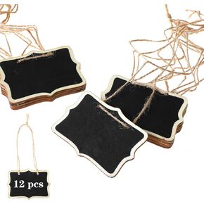 Mini Chalkboard Tags with String 12 PCS Food Labels for Party Buffet Rectangle Hanging Wooden Chalkboard Signs Blackboard Message Board Labels Slate Decanter Tags for Wedding Party Craft 3.5×2.3 in