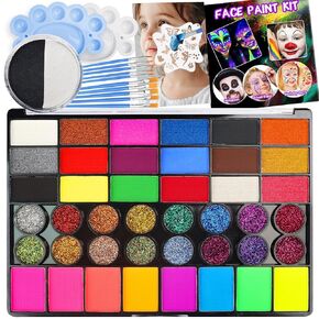 Face Painting Kit for Kids,Face Painting Kit Professional with 42 Colors,Black-White palette,Stencils,Safe and Gentle Non Toxic Water Activated Face Paint for Tattoo Halloween,Kids Party Celebrations