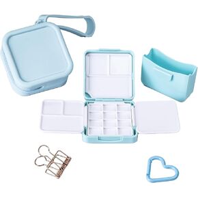 WTYONZEL Travel Pocket Watercolor Set, Artist Outdoor Sketch Kits with 24 Well Palette,3 Foldable Palettes,Clip-on Washing Bucket,Silicone Bag,Ideal for Outdoor Sketch Artists(Blue)