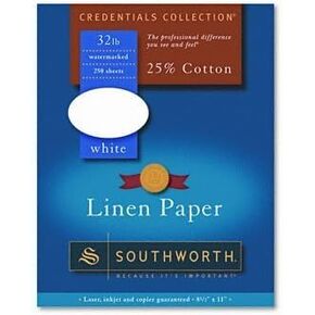 25% Cotton Linen Business Paper, 32lb, 8 1/2 x 11, White, 250 Sheets