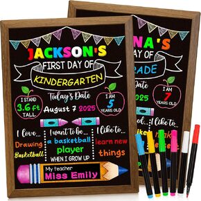 Double-Sided First Day and Last Day of School Board Sign,14x12 Inch Reusable Chalkboard, First & Last Day Photo Prop with 6 Colorful Markers for Kindergarten Preschool Elementary Kids