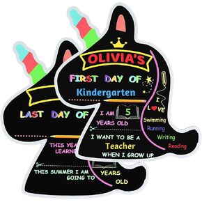 First and Last Day of School Board Reusable, Back to School Chalkboard Sign, Double Sided Preschool Kindergarten Signs for Kids Girls Boys (Cute Dinosaur)