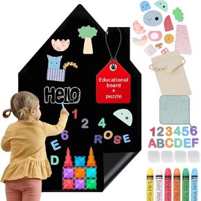 Yisd, Magnetic Wall Decal 36.5x24, Chalk Wallpaper Peel and Stick, Magnetic Chalkboard with a Magnet Pattern Blocks, Letters & Numbers, 6 Chalk Dust Free, Magnet Wall for Kids used in Playroom Toddler