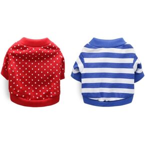 2 Pieces Dog Shirts with Breathable and Comfort Small Medium Dog Clothes Outfits for Small Puppy Cat Pets (Large, White Dots, Blue Stripes)