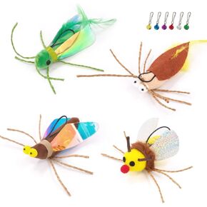 SONGWAY Cat Toy Wand Refill Bugs - 4 Pieces Cat Bug Toys Replacement, Teaser Wand Toy Attachments, Interactive Insect Feather Toys for Cats Kittens