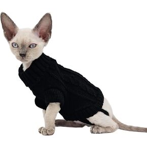 سترة الياقة المدورة لـ Devon Rex ، Cornish Rex ، & Sphynx Cat and Hitten Sister (Black ، X-Small)