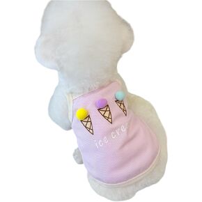 Breathable Dog Vest with Ice Cream Pom-Pom Design - Soft Lightweight Cooling Shirt for Small Medium Large Dogs/Cats, Comfortable Summer Puppy Clothes Gift for Puppies (Pink, Medium)