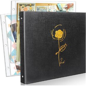 tutata Scrapbook Album 12x12, 50 Sheet Scrapbook Refill Pages, 3 Ring Binder Photo Album, Heavyweight Page Protectors, Black