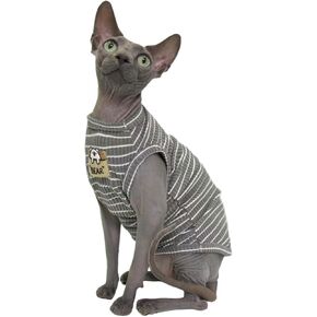Sphynx Cat Clothes Vest for Hairless Cat, Rib Knit Stripe Cats T-Shirt Apparel, Kitten Summer Cotton Shirts Sleeveless for Cornish Rex, Devon Rex, Peterbald (Purple, L (7.5-9.4 lbs))