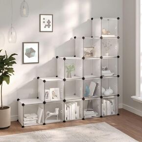 Storage Cube Organizer with 15 Cubes and Doors Transparent PP,Versatile Storage Cube Organizer: Maximize Space, Organize with Ease Clothing Storage, Closet Storage