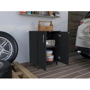 Storage Cabinet Lions, Double Door and Casters, Black Wengue Finish