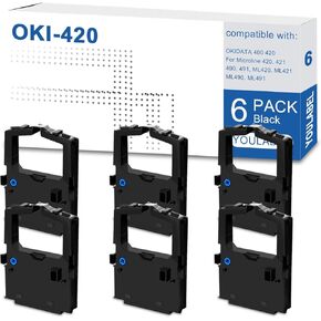 OKI-420 Black Ribbon 42377801 Compatible Ribbon Cartridge Replacement for OKIDATA 400 420, for Microline 420, 421, 490, 491, ML420, ML421, ML490, ML491 (6-Pack)
