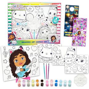 Dreamworks Gabby's Dollhouse Painting Set - Bundle of Art Supplies with 4 Canvases, Easel, Paint Plus Stickers, More | Gabby's Dollhouse Arts and Crafts Pack