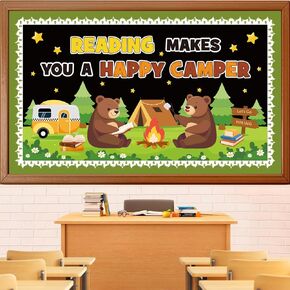 Camping Bulletin Board Decorations Set, Forest Reading Classroom Decoration Woodland Animals Bear Cutouts Camping Day School Library Window Wall Decor for Teacher(Reading Makes You A Happy Camper)