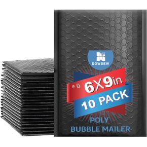 Water Resistant Bubble Envelope Mailers [10 Pack] 6 inch x 9 inch #0 Black Poly Padded Shipping Envelopes Self Sealing Cushioned Packaging Bags