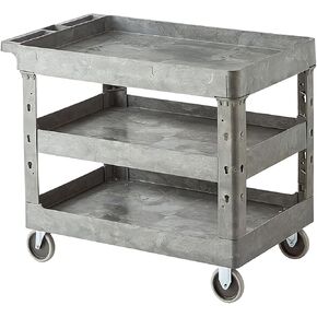 2 Shelf Utility Cart 34"x16" with Handle, Heavy-Duty Commercial Black Work Rolling Cart, Service Tool Compartments, Movable Storage Trolley Organizer for Warehouse, Garage, Restaurant, Cleaning