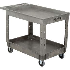 Global Industrial Industrial Service & Utility Cart, Plastic 2 Tray Black Shelf, 44" x 25-1/2", 5" Rubber Casters