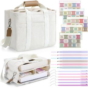 Bible Tote Bag Bible Journaling Kit for Women Bible Study Supplies Shoulder Study Bag with Highlighters, Gel Pen, Index Label Stickers for Easter Christian Mothers Day Gifts