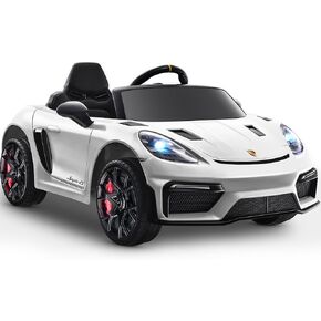 12V Ride on Car for Kids, Licensed Porsche 718 Spyder Battery Powered Ride on Toy, Child Electric Car w/Music, USB, MP3, Bluetooth, 3 Speeds, Wheels Suspension, Led Lights (White)