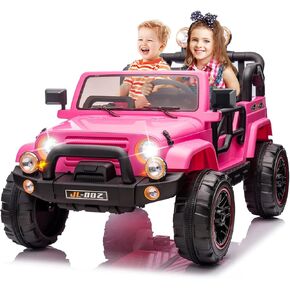 2-Seater Ride On Truck and Car Cover, 12V7AH Children's Electric Car W/Parental Remote Control, Music, LED Lights, Spring Suspension, Pink