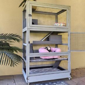 GUTINNEEN Ferret Cage Chinchilla House Large 4 Levels Critter Nation Cage Perfect for Ferret,Chinchilla, Rat, Squirrel, Lizard and Other Small Animal,Upgrade Anti-Chewing (Grey)