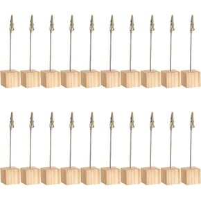 20Pcs Wooden Memo Clips Holder, BetterJonny Wooden Base Memo Photo Clips Lightweight Wood Cube Base with Metal Alligator Clip for Displaying Number Cards Postcard
