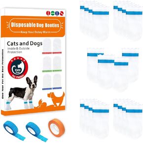 20 Disposable Dog Boots, Disposable Waterproof Dog Boots, Disposable dustproof Dog Shoes, with 3 Rolls of Adjustable self-Adhesive Bandages for Enhanced Adhesion (S)