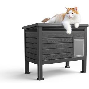 DRATO Outdoor Cat House,Weatherproof Feral Cat Shelter with Raised Floor,Warm,PP Material,Outdoor Feral Cat House for Cats and Small Animals,with Door,Easy to Assemble (Black, Large)