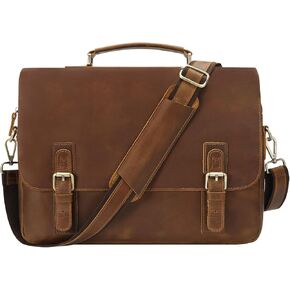 Jack&Chris Leather Briefcase for Men,Retro Business Travel Messenger Bag,Large 15.6 Laptop Work Bag