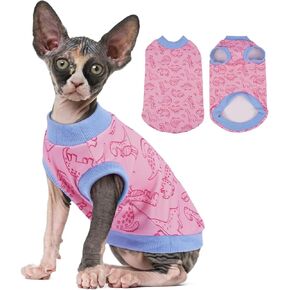 Sphynx Hairless Cat Clothes with Dinosaur Print, Pullover Kitten T-Shirts Vest, Sleeveless Bodysuit Cat Pajamas Jumpsuit, Breathable Daily Wear Clothes for Cats