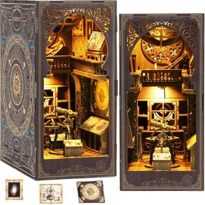 Book Nook Kits for Adult, DIY Miniature House Kit 3D Wooden Puzzles Miniature House Booknooks Dollhouse Bookend Bookshelf Insert Decor with LED Light Gift - Ancient Book Collection Room