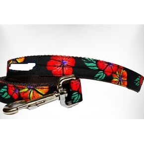Nature-Lover Leads Thin Lead 5/8" Width- 5' Length Flowers on Black