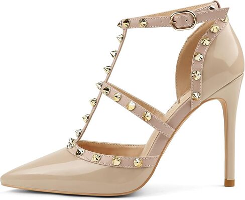 Eithy أحذية نسائية بكعب متوسط ​​وكعب عالٍ أحذية صيفية Strappy وطرف مدبب للحفلات ملابس يومية صنادل مسائية Mushlin-Natural US8.5 in Kuwait