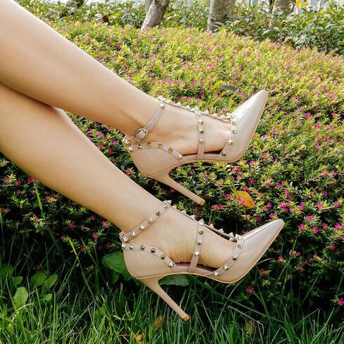 Eithy أحذية نسائية بكعب متوسط ​​وكعب عالٍ أحذية صيفية Strappy وطرف مدبب للحفلات ملابس يومية صنادل مسائية Mushlin-Natural US8.5 in Kuwait