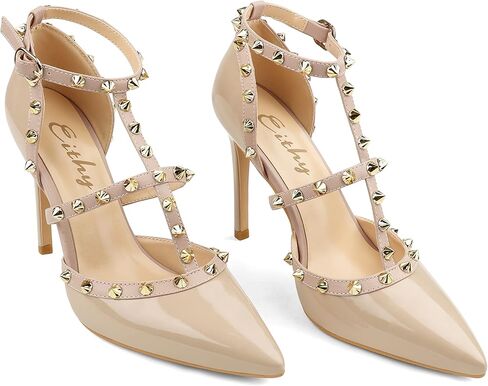 Eithy أحذية نسائية بكعب متوسط ​​وكعب عالٍ أحذية صيفية Strappy وطرف مدبب للحفلات ملابس يومية صنادل مسائية Mushlin-Natural US8.5 in Kuwait